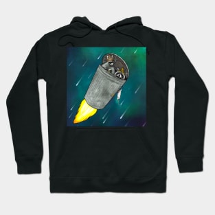 Raccoons And Rat In Trash Bin Launching Into Space Hoodie